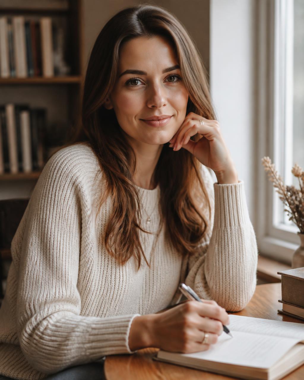 Aneta Binkowska — portret autorki przy biurku